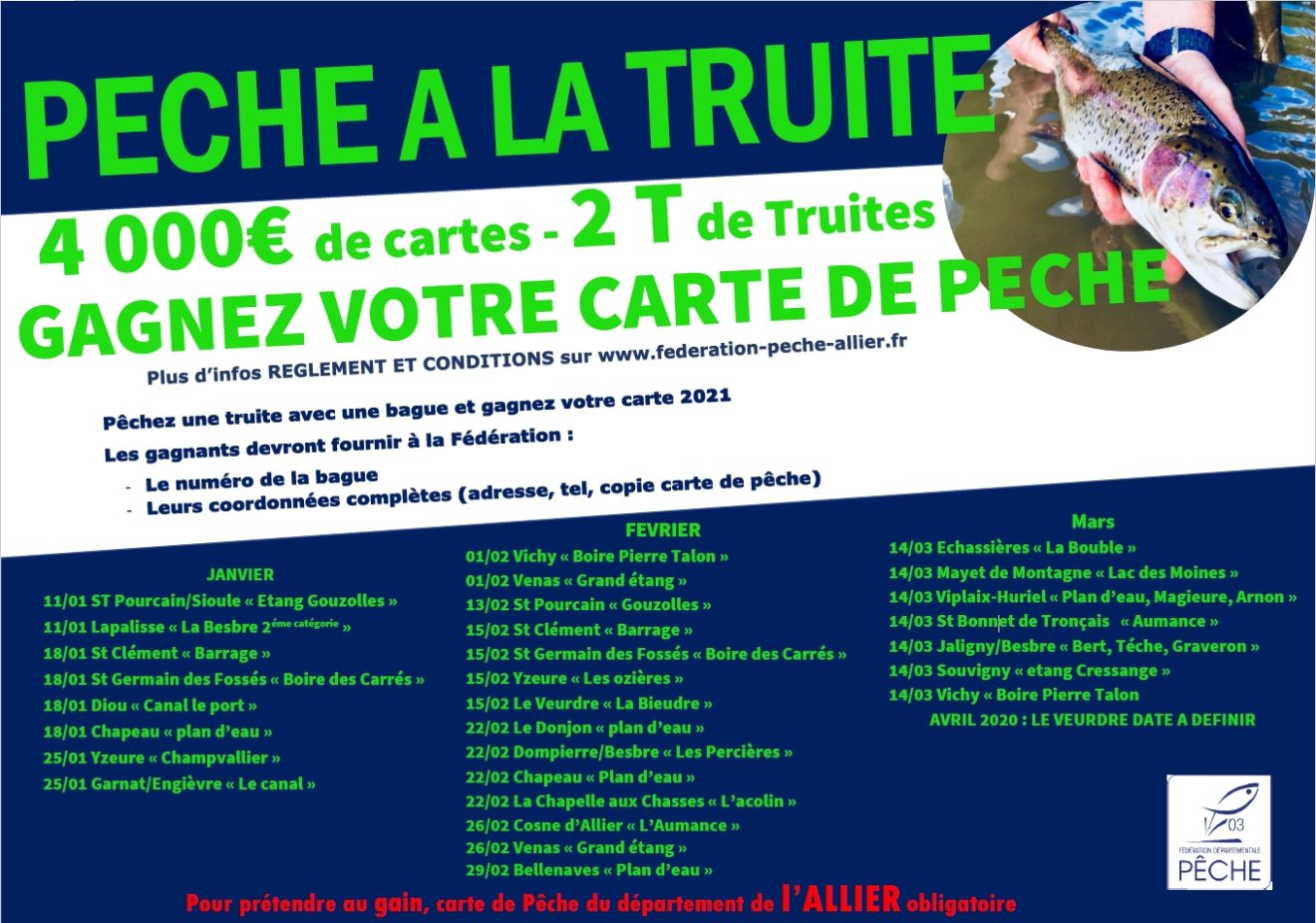 Affiche Truite Baguée 2020 Fédération De Pêche De Lallier 6454