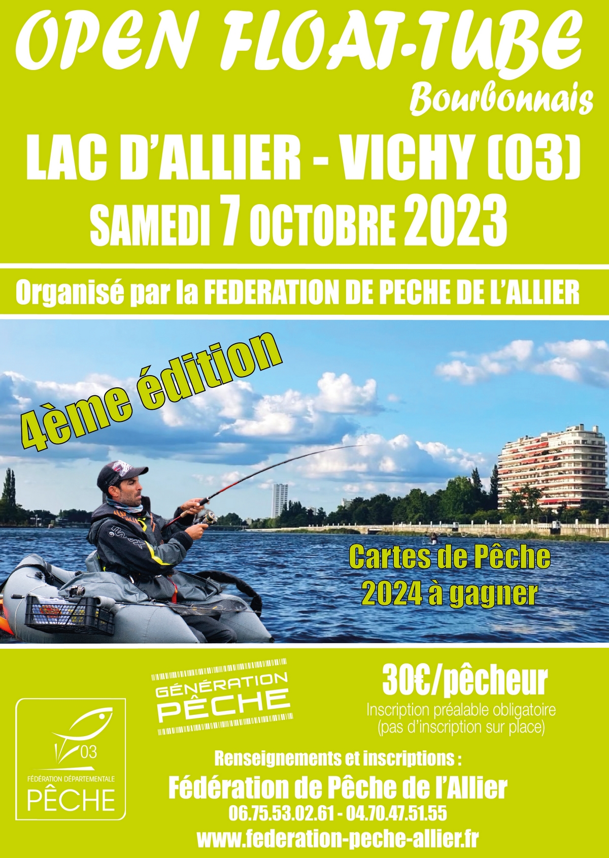CONCOURS FLOAT-TUBE FEDERAL – Lac d'Allier à Vichy - samedi 7 octobre 2023  - Fédération de Pêche de l'Allier