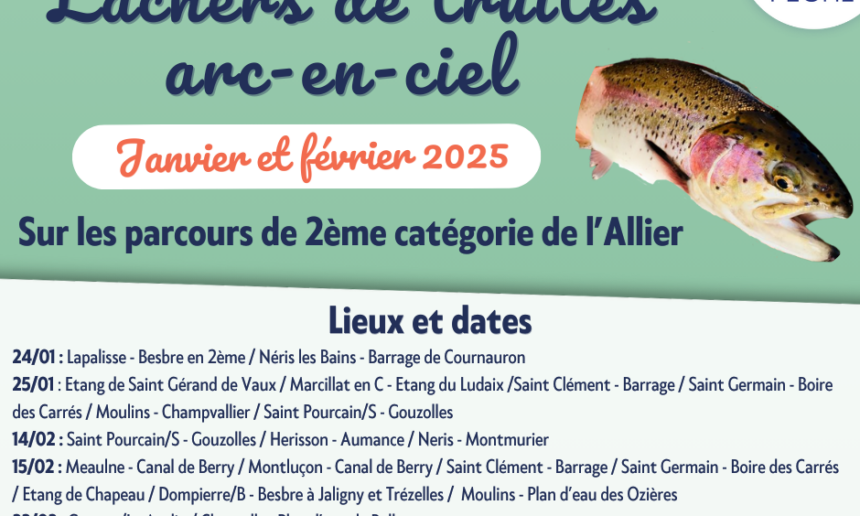 Déversements de truites arc-en-ciel Janvier/février 2025